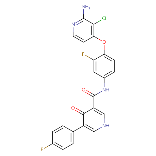 Fc1ccc(cc1)c1c[nH]cc(c1=O)C(=O)Nc1ccc(c(c1)F)Oc1ccnc(c1Cl)N
