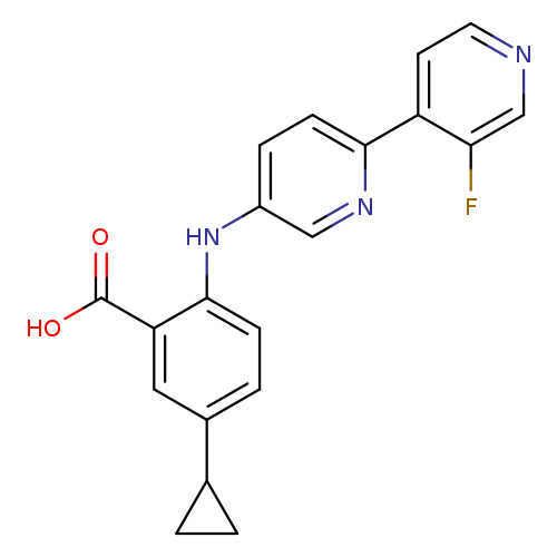 OC(=O)c1cc(ccc1Nc1ccc(nc1)c1ccncc1F)C1CC1