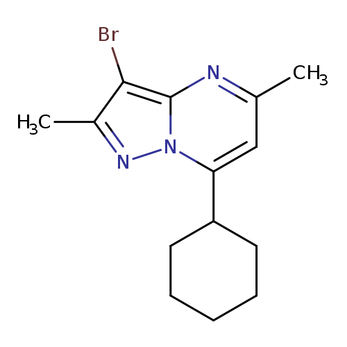 Cc1cc(C2CCCCC2)n2c(n1)c(Br)c(n2)C