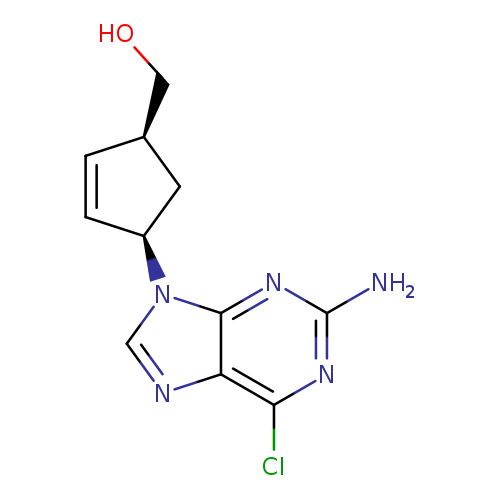 OC[C@@H]1C=C[C@@H](C1)n1cnc2c1nc(N)nc2Cl