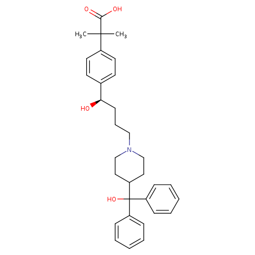 OC(=O)C(c1ccc(cc1)[C@@H](CCCN1CCC(CC1)C(c1ccccc1)(c1ccccc1)O)O)(C)C