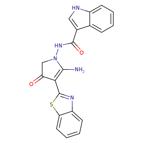O=C1CN(C(=C1c1nc2c(s1)cccc2)N)NC(=O)c1c[nH]c2c1cccc2