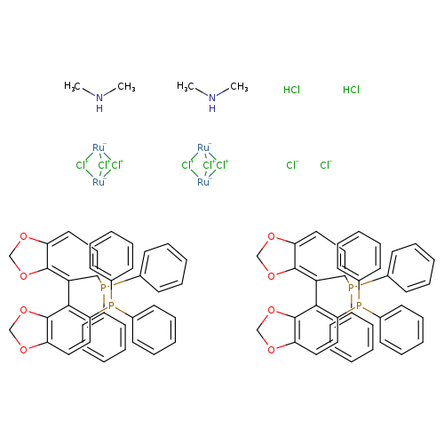 [Cl+]1[Ru-]2[Cl+][Ru-]1[Cl+]2.[Cl+]1[Ru-]2[Cl+][Ru-]1[Cl+]2.c1ccc(cc1)P(c1ccc2c(c1c1c3OCOc3ccc1P(c1ccccc1)c1ccccc1)OCO2)c1ccccc1.c1ccc(cc1)P(c1ccc2c(c1c1c3OCOc3ccc1P(c1ccccc1)c1ccccc1)OCO2)c1ccccc1.CNC.CNC.Cl.Cl.[Cl-].[Cl-]