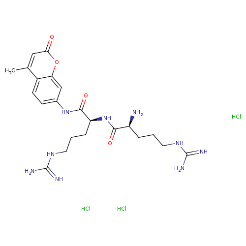 NC(=N)NCCC[C@@H](C(=O)Nc1ccc2c(c1)oc(=O)cc2C)NC(=O)[C@H](CCCNC(=N)N)N.Cl.Cl.Cl