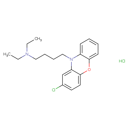 CCN(CCCCN1c2ccccc2Oc2c1cc(Cl)cc2)CC.Cl