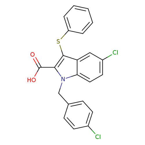 Clc1ccc2c(c1)c(Sc1ccccc1)c(n2Cc1ccc(cc1)Cl)C(=O)O