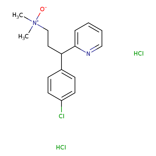 Clc1ccc(cc1)C(c1ccccn1)CC[N+](C)(C)[O-].Cl.Cl