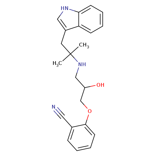 N#Cc1ccccc1OCC(CNC(Cc1c[nH]c2c1cccc2)(C)C)O