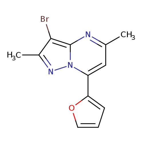 Cc1cc(c2ccco2)n2c(n1)c(Br)c(n2)C