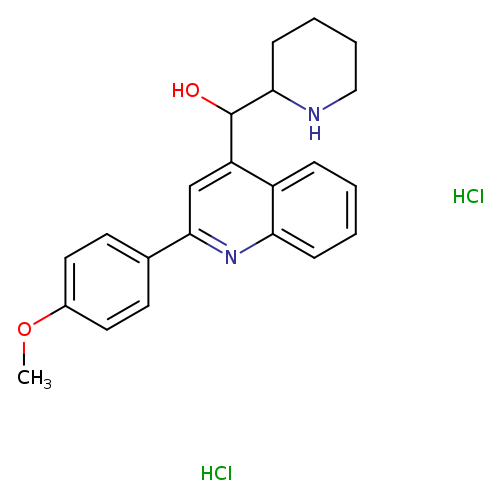 COc1ccc(cc1)c1cc(C(C2CCCCN2)O)c2c(n1)cccc2.Cl.Cl