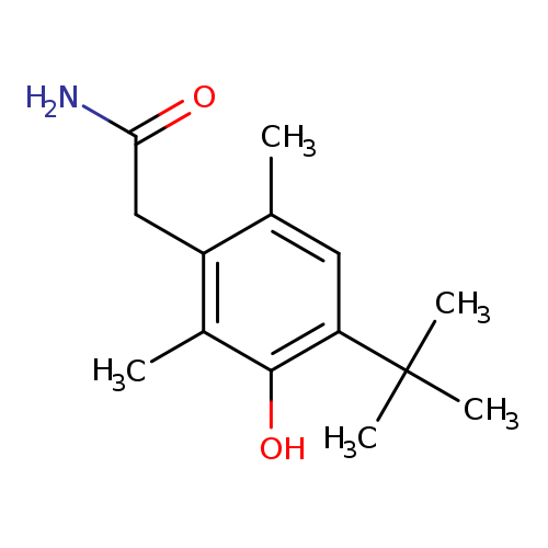 NC(=O)Cc1c(C)cc(c(c1C)O)C(C)(C)C