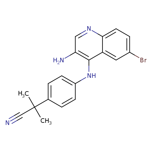 N#CC(c1ccc(cc1)Nc1c(N)cnc2c1cc(Br)cc2)(C)C