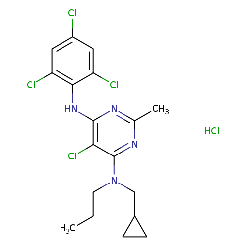 CCCN(c1nc(C)nc(c1Cl)Nc1c(Cl)cc(cc1Cl)Cl)CC1CC1.Cl