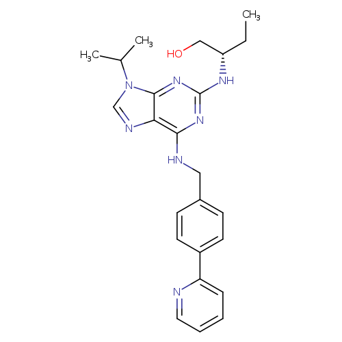 CC[C@H](Nc1nc(NCc2ccc(cc2)c2ccccn2)c2c(n1)n(cn2)C(C)C)CO