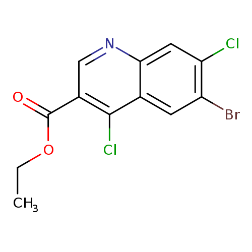 CCOC(=O)c1cnc2c(c1Cl)cc(c(c2)Cl)Br