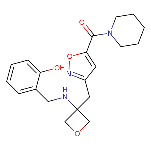 O=C(c1onc(c1)CC1(COC1)NCc1ccccc1O)N1CCCCC1