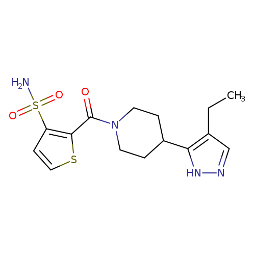 CCc1cn[nH]c1C1CCN(CC1)C(=O)c1sccc1S(=O)(=O)N