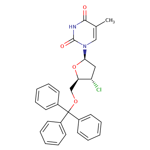 Cl[C@H]1C[C@@H](O[C@@H]1COC(c1ccccc1)(c1ccccc1)c1ccccc1)n1cc(C)c(=O)[nH]c1=O