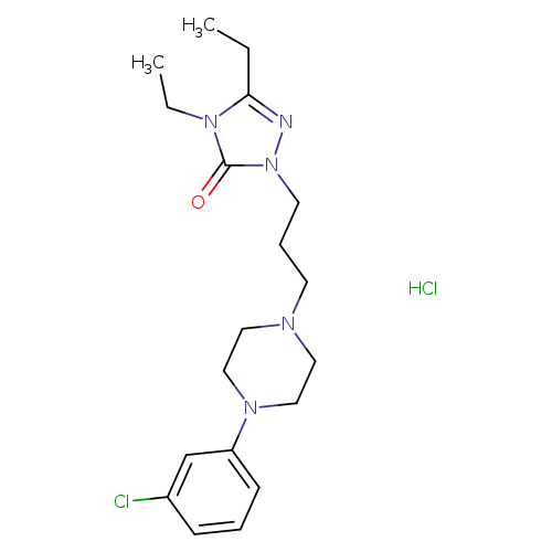 CCn1c(CC)nn(c1=O)CCCN1CCN(CC1)c1cccc(c1)Cl.Cl