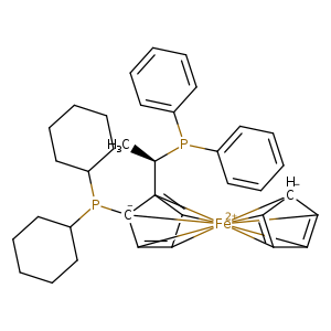 C[C@H]([C]12=[CH]3[CH]4=[CH]5[C-]1(P(C1CCCCC1)C1CCCCC1)[Fe+2]16782345[CH-]2[CH]1=[CH]7[CH]8=[CH]62)P(c1ccccc1)c1ccccc1