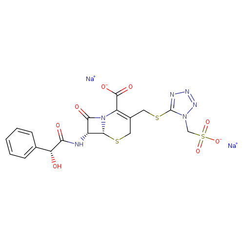 O=C([C@@H](c1ccccc1)O)N[C@@H]1C(=O)N2[C@@H]1SCC(=C2C(=O)[O-])CSc1nnnn1CS(=O)(=O)[O-].[Na+].[Na+]