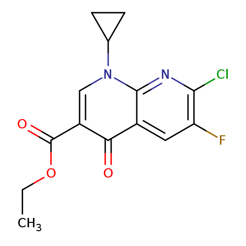 CCOC(=O)c1cn(C2CC2)c2c(c1=O)cc(c(n2)Cl)F