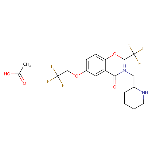 O=C(c1cc(OCC(F)(F)F)ccc1OCC(F)(F)F)NCC1CCCCN1.CC(=O)O