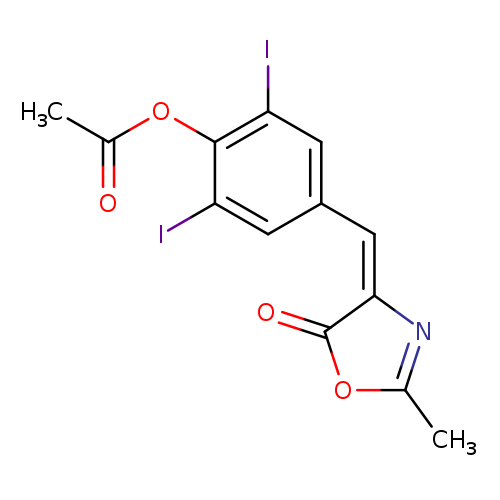 CC(=O)Oc1c(I)cc(cc1I)/C=C1/N=C(OC1=O)C