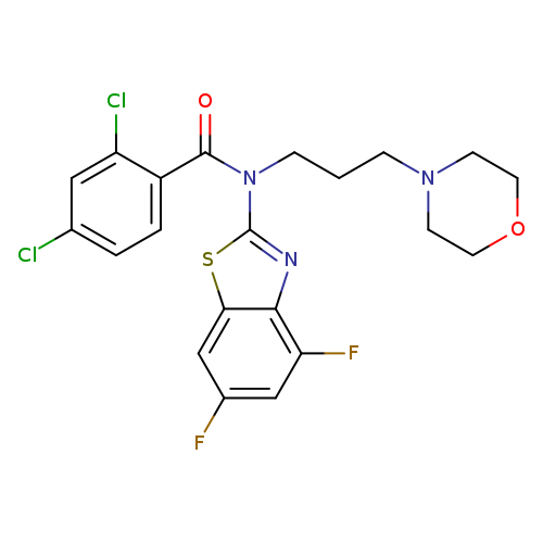 Clc1ccc(c(c1)Cl)C(=O)N(c1sc2c(n1)c(F)cc(c2)F)CCCN1CCOCC1