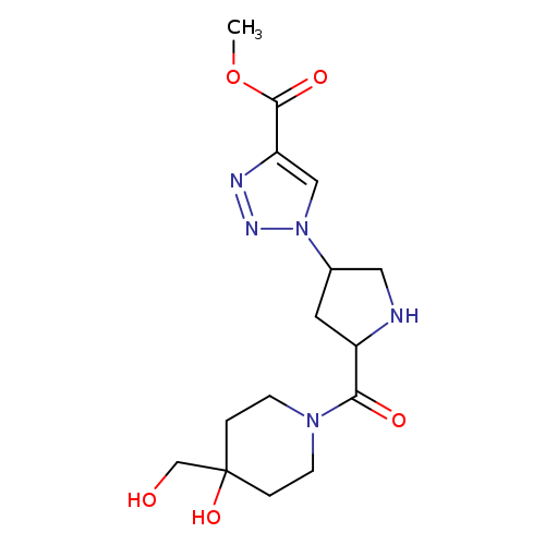 OCC1(O)CCN(CC1)C(=O)C1NCC(C1)n1nnc(c1)C(=O)OC