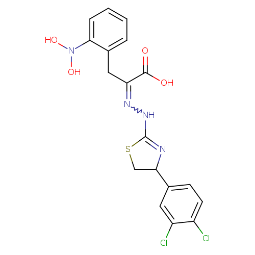 OC(=O)C(=NNC1=NC(CS1)c1ccc(c(c1)Cl)Cl)Cc1ccccc1N(O)O