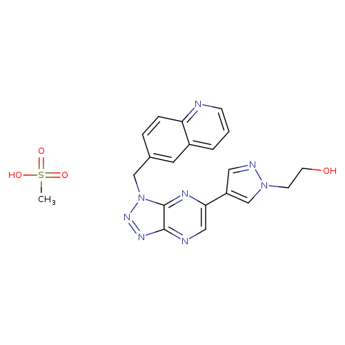 CS(=O)(=O)O.OCCn1ncc(c1)c1cnc2c(n1)n(nn2)Cc1ccc2c(c1)cccn2