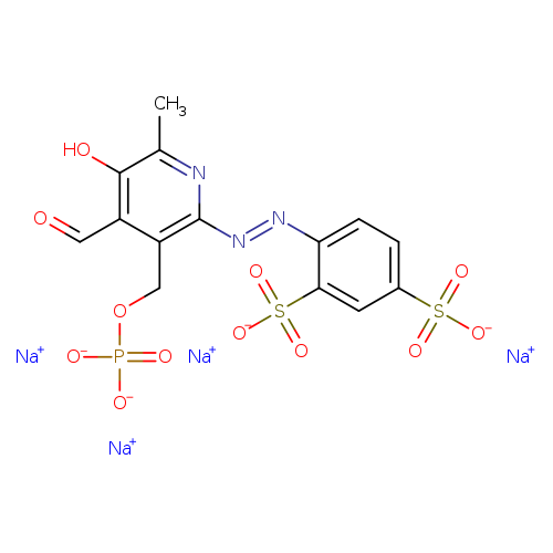O=Cc1c(COP(=O)([O-])[O-])c(/N=N/c2ccc(cc2S(=O)(=O)[O-])S(=O)(=O)[O-])nc(c1O)C.[Na+].[Na+].[Na+].[Na+]