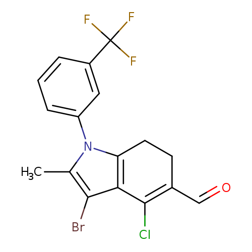O=CC1=C(Cl)c2c(CC1)n(c(c2Br)C)c1cccc(c1)C(F)(F)F