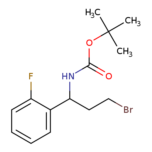 BrCCC(c1ccccc1F)NC(=O)OC(C)(C)C