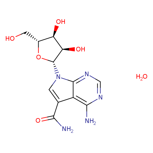 OC[C@H]1O[C@H]([C@@H]([C@@H]1O)O)n1cc(c2c1ncnc2N)C(=O)N.O