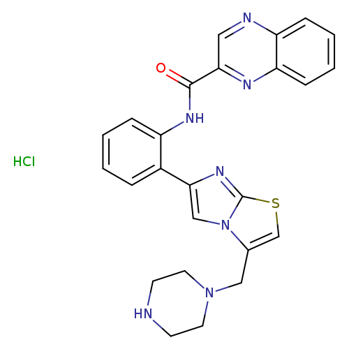 O=C(c1cnc2c(n1)cccc2)Nc1ccccc1c1cn2c(n1)scc2CN1CCNCC1.Cl