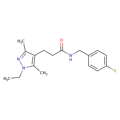 CCn1nc(c(c1C)CCC(=O)NCc1ccc(cc1)F)C