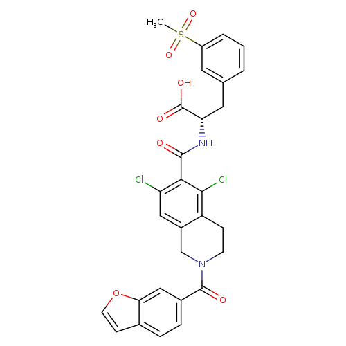 OC(=O)[C@@H](NC(=O)c1c(Cl)cc2c(c1Cl)CCN(C2)C(=O)c1ccc2c(c1)occ2)Cc1cccc(c1)S(=O)(=O)C