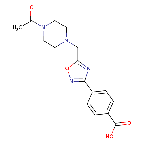 CC(=O)N1CCN(CC1)Cc1onc(n1)c1ccc(cc1)C(=O)O