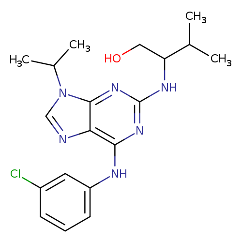 OCC(C(C)C)Nc1nc(Nc2cccc(c2)Cl)c2c(n1)n(cn2)C(C)C