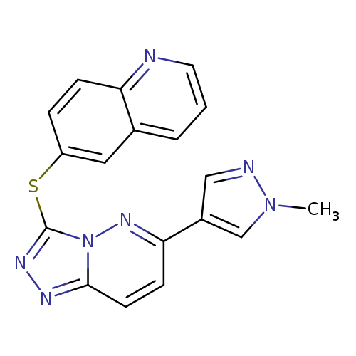 Cn1ncc(c1)c1ccc2n(n1)c(nn2)Sc1ccc2c(c1)cccn2