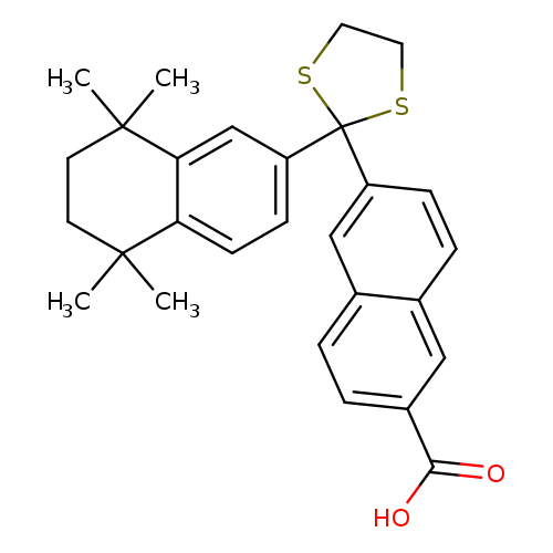 OC(=O)c1ccc2c(c1)ccc(c2)C1(SCCS1)c1ccc2c(c1)C(C)(C)CCC2(C)C