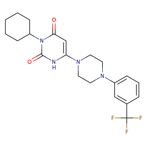 O=c1cc([nH]c(=O)n1C1CCCCC1)N1CCN(CC1)c1cccc(c1)C(F)(F)F