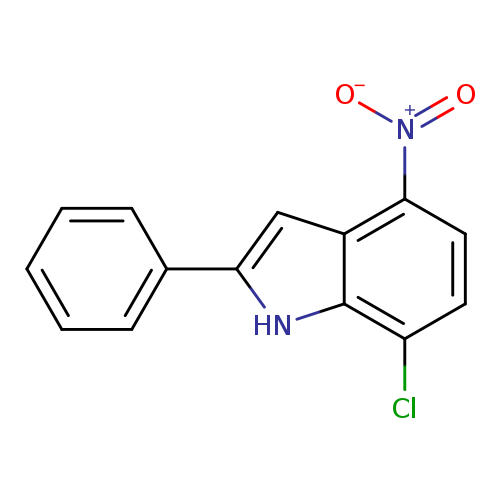 Clc1ccc(c2c1[nH]c(c2)c1ccccc1)[N+](=O)[O-]