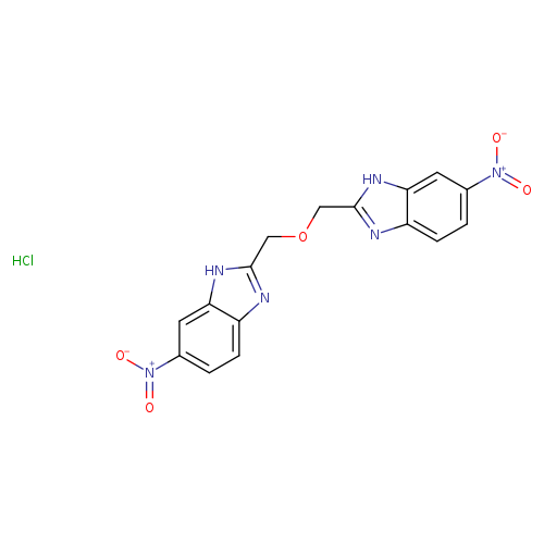 [O-][N+](=O)c1ccc2c(c1)[nH]c(n2)COCc1nc2c([nH]1)cc(cc2)[N+](=O)[O-].Cl