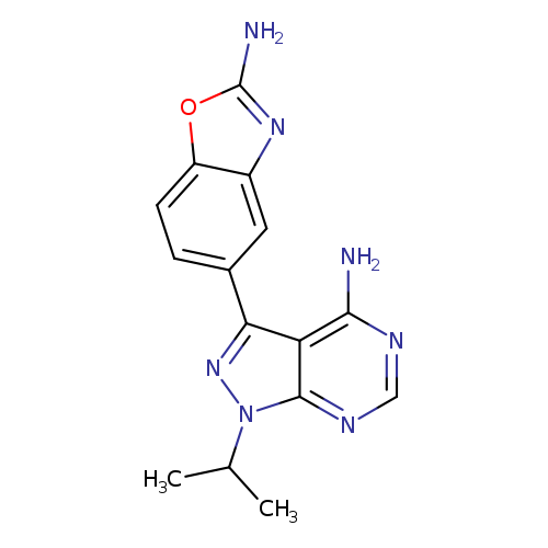 Nc1oc2c(n1)cc(cc2)c1nn(c2c1c(N)ncn2)C(C)C