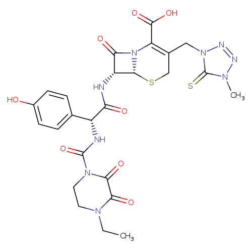 CCN1CCN(C(=O)C1=O)C(=O)N[C@H](c1ccc(cc1)O)C(=O)N[C@@H]1C(=O)N2[C@@H]1SCC(=C2C(=O)O)Cn1nnn(c1=S)C