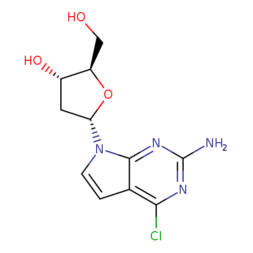 OC[C@H]1O[C@@H](C[C@@H]1O)n1ccc2c1nc(N)nc2Cl