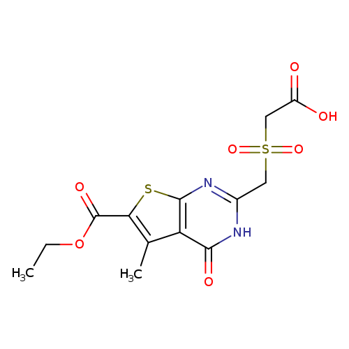 CCOC(=O)c1sc2c(c1C)c(=O)[nH]c(n2)CS(=O)(=O)CC(=O)O